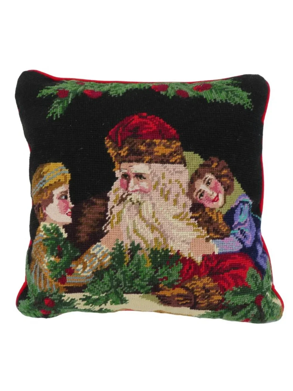 Father Christmas Papa Noel Children Needlepoint Throw Accent Pillow Xmas Holiday